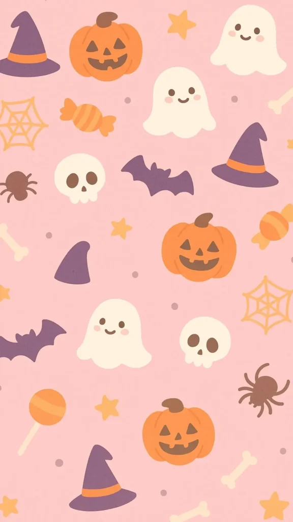 cute Halloween wallpaper with a pink background