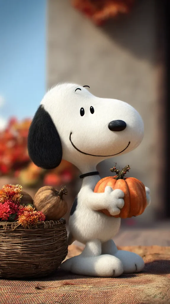 Snoopy holding a pumpkin