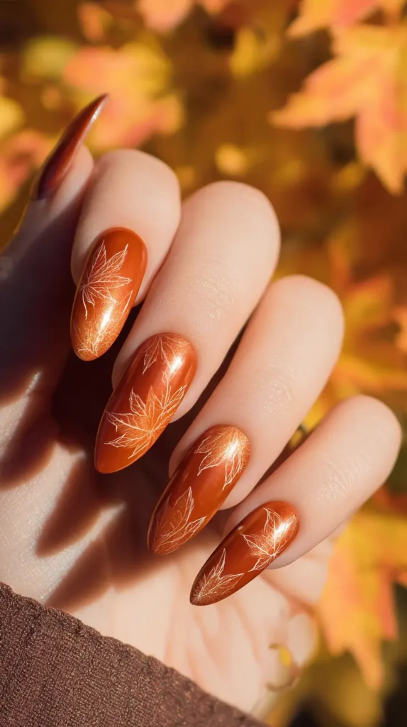 November nails, faded maple leaves