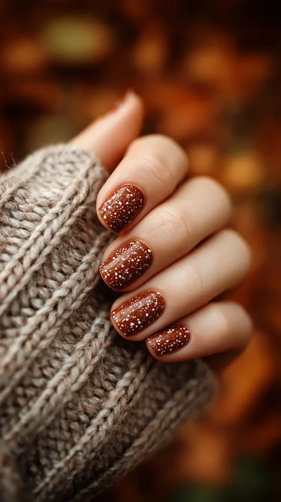 fall-colored speckled manicure