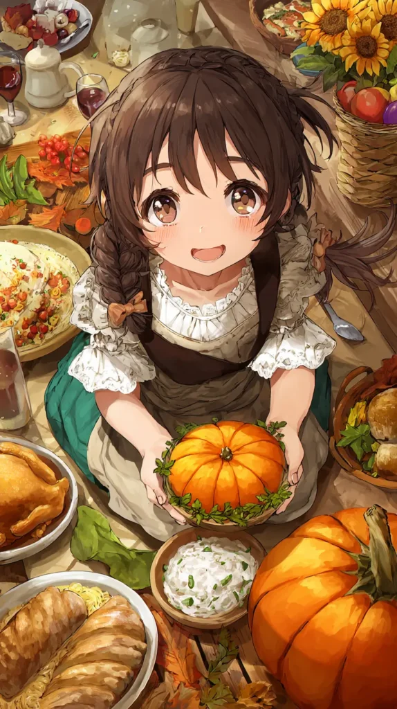 anime design of girl and food