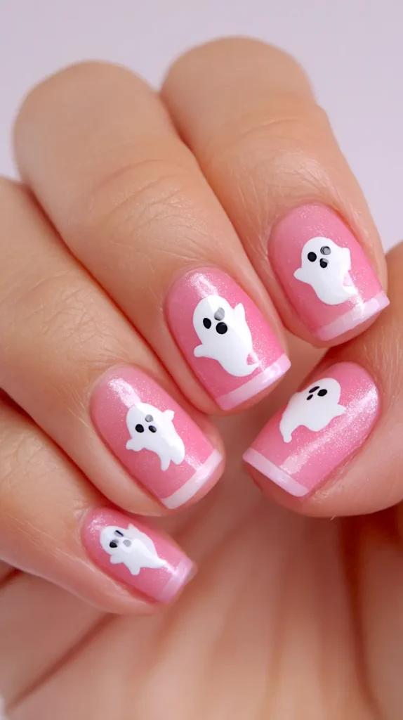 pink October Halloween nails