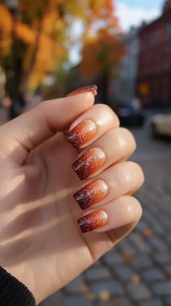 glitter metallic October nails
