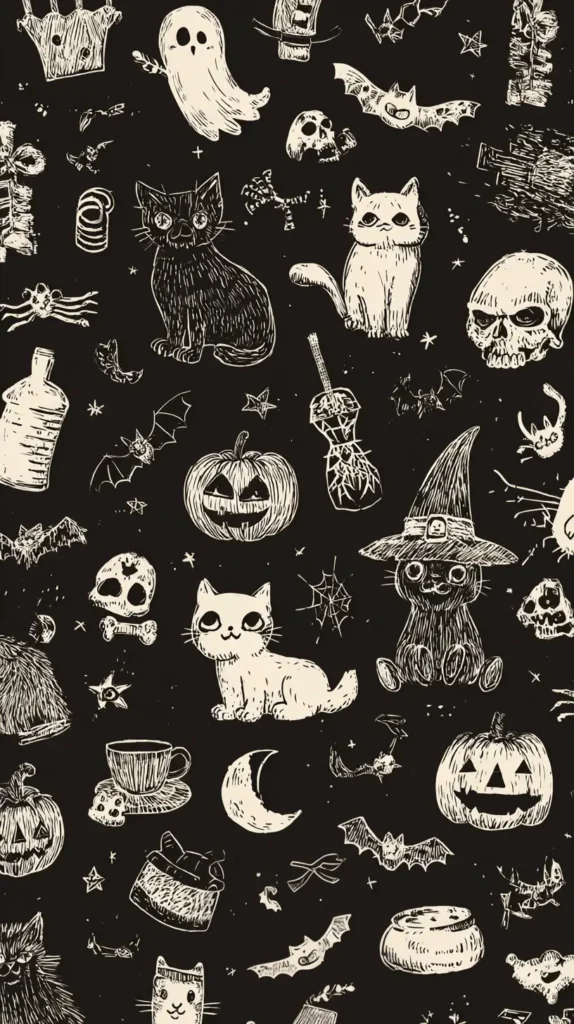 cute halloween wallpaper black and white