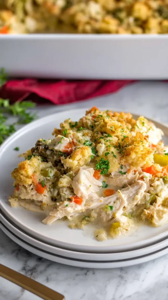 chicken stuffing casserole on a plate