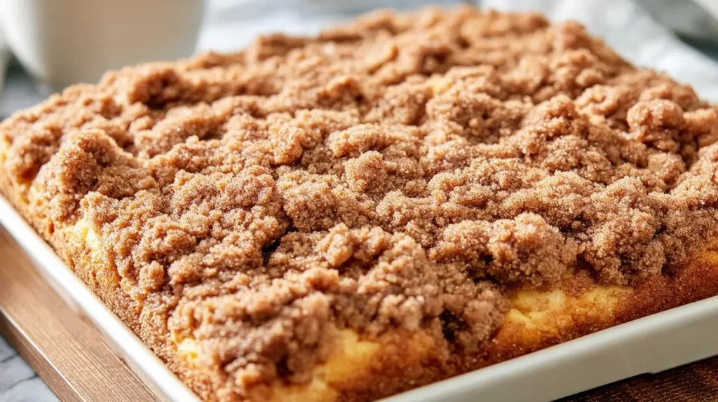 cinnamon coffee cake in a baking dish