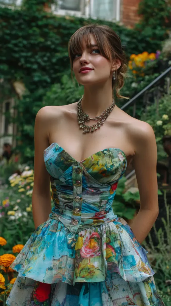 woman in a strapless dress