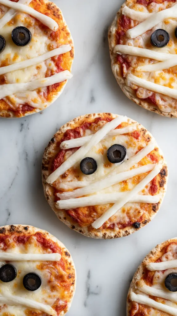 mummy mini Halloween pizzas