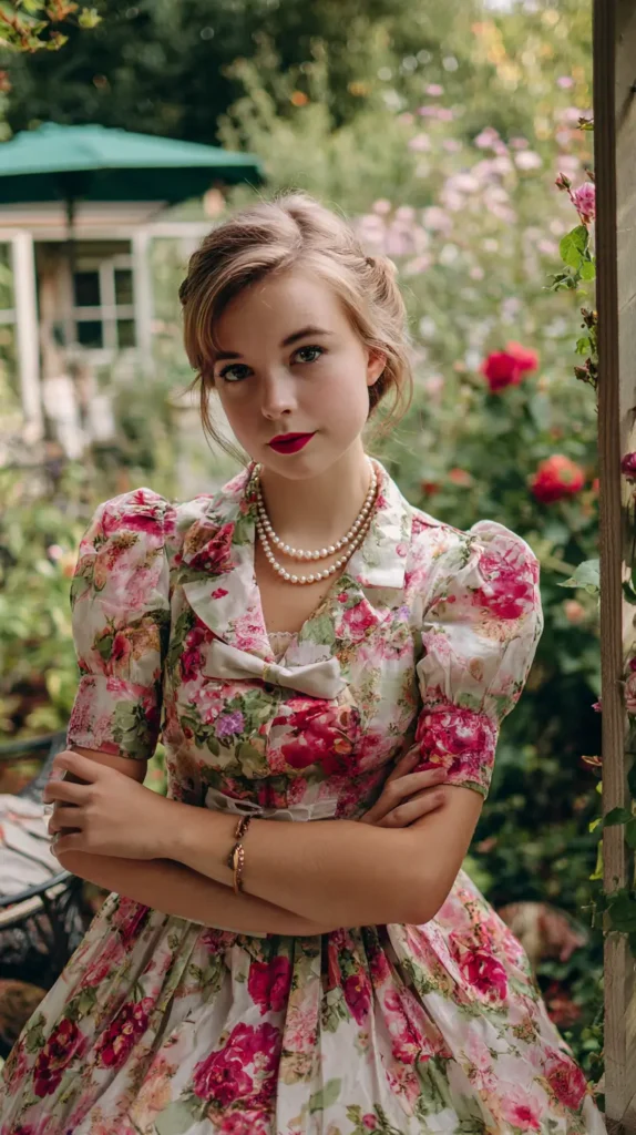 woman in a floral outfit