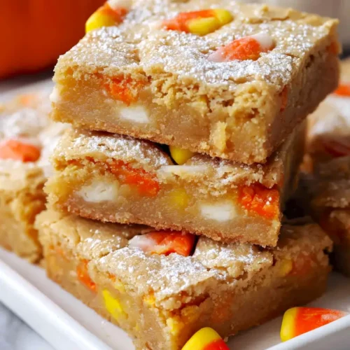 candy corn blondies, stacked