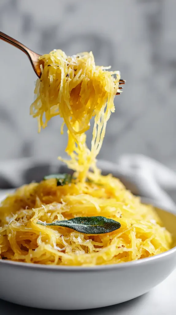 fork full of maple sage spaghetti squash