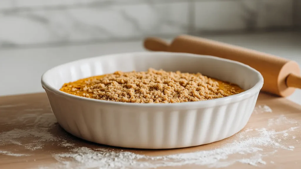 raw better with crumb topping in circular baking dish