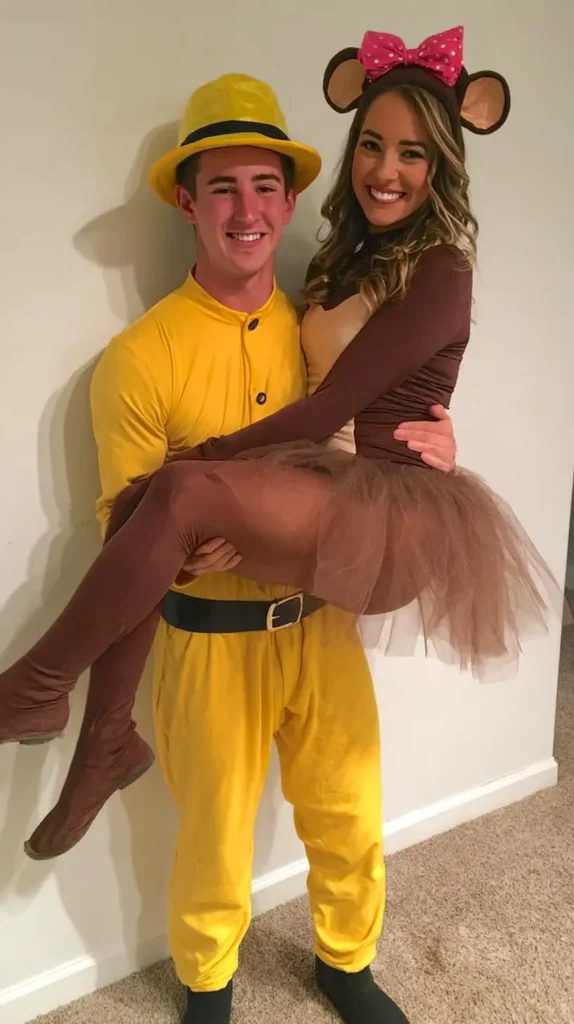 curious George and the man with the yellow hat couples Halloween costume fit