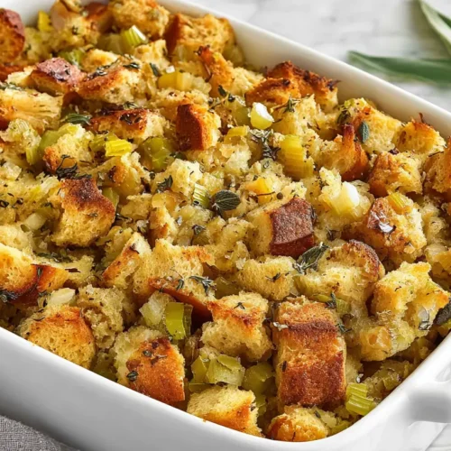 stuffing recipes, traditional, white baking dish