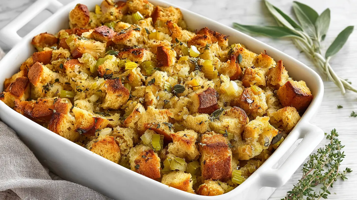 stuffing recipes, traditional, white baking dish