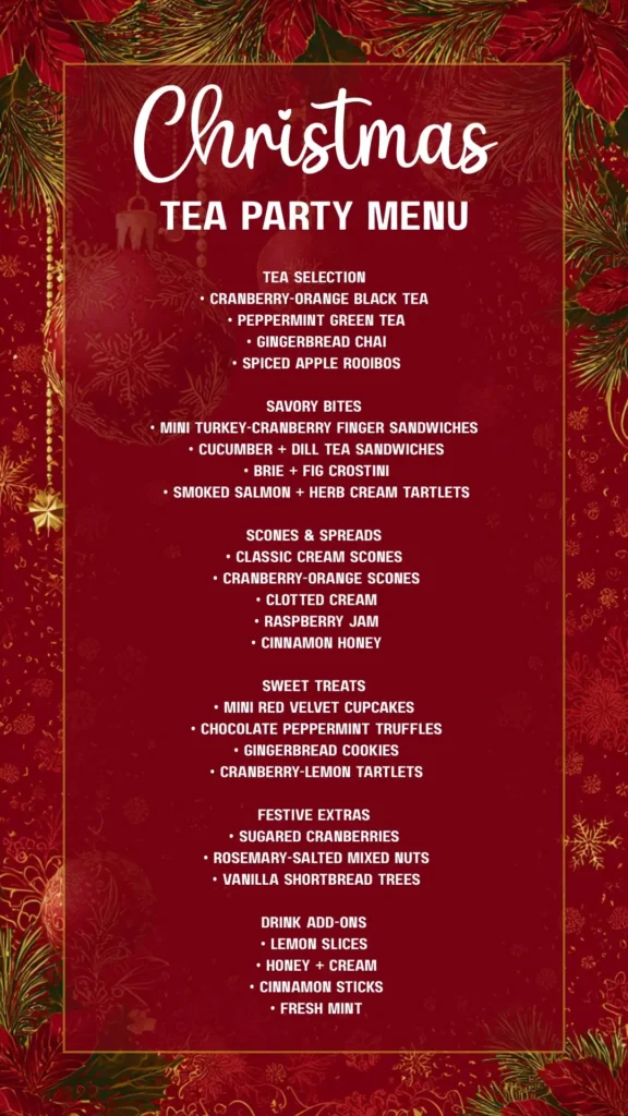 Christmas tea party menu