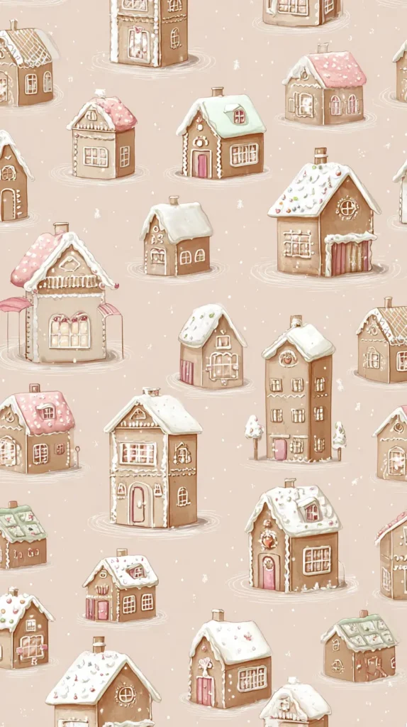 cute pastel and muted colors gingerbread houses