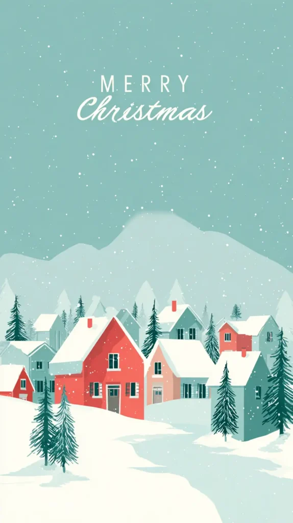 Merry Christmas wallpaper, artistic town, winter scene, houses