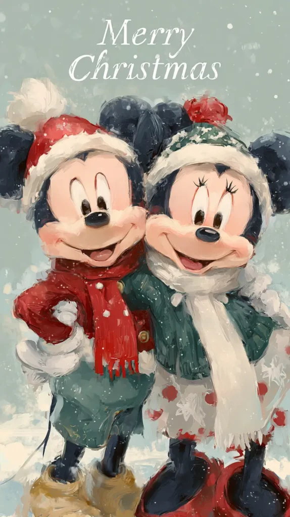 Minnie and Mickey mouse winter phone background