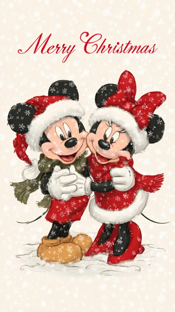 minnie and mickey mouse winter scene
