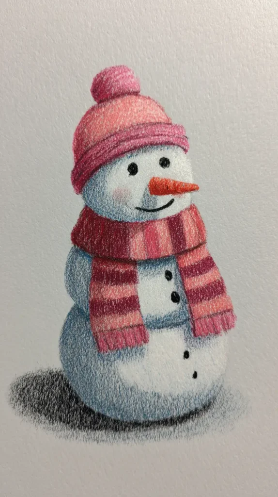 cute pink and white snowperson art 