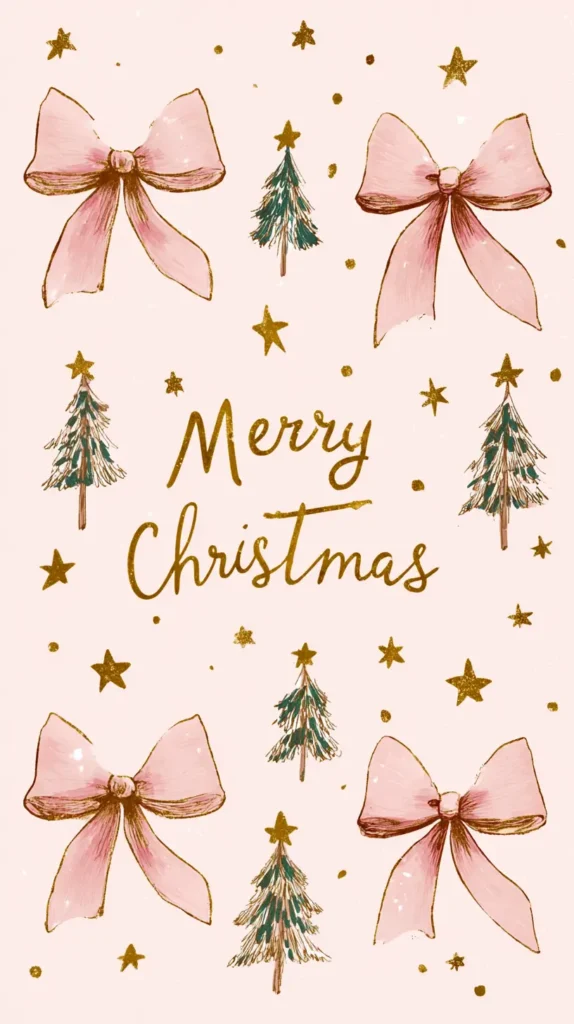 Merry Christmas wallpaper, pink and gold