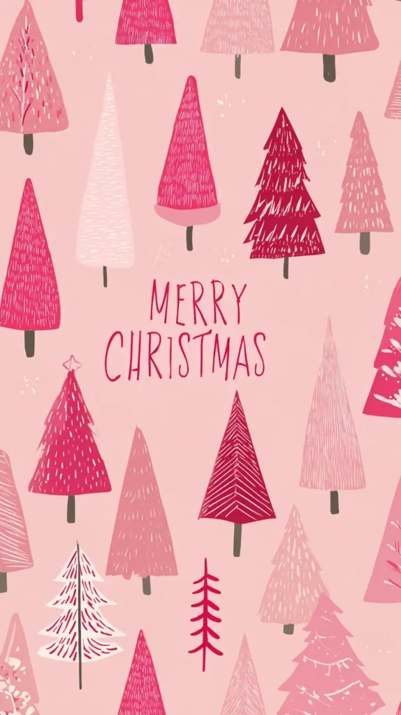 Merry Christmas wallpaper, pink trees