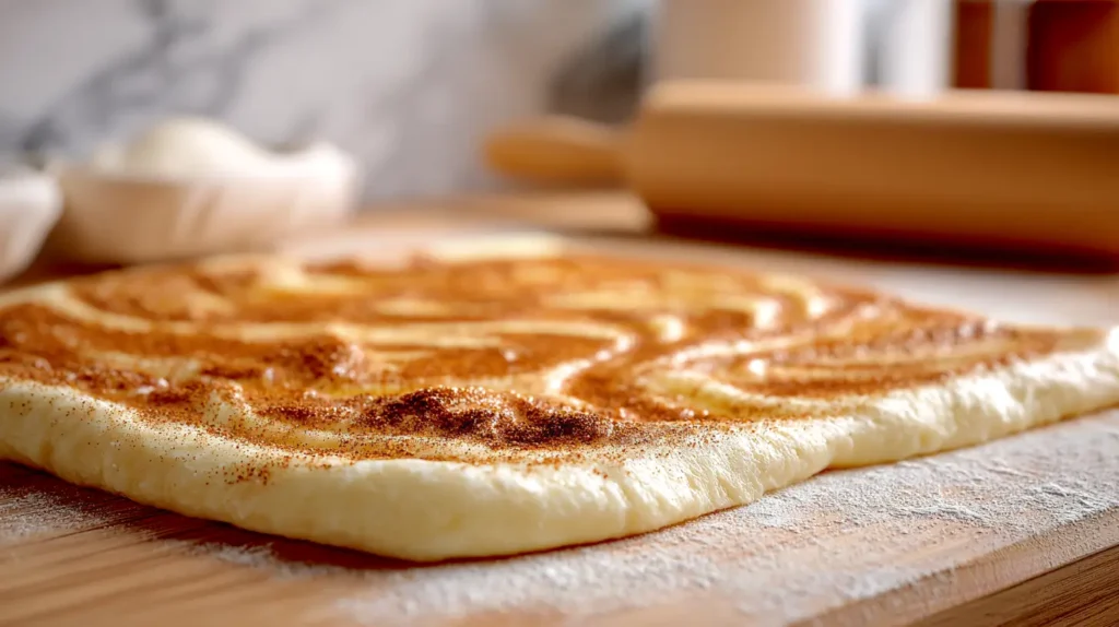 rolls rolled out with cinnamon sprinkled on top