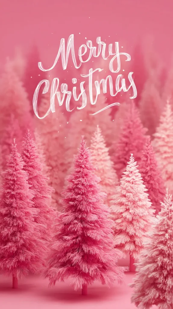 Merry Christmas wallpaper, pink trees