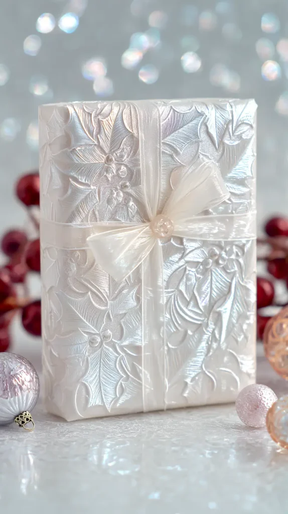 Christmas wrapping ideas, white and shiny
