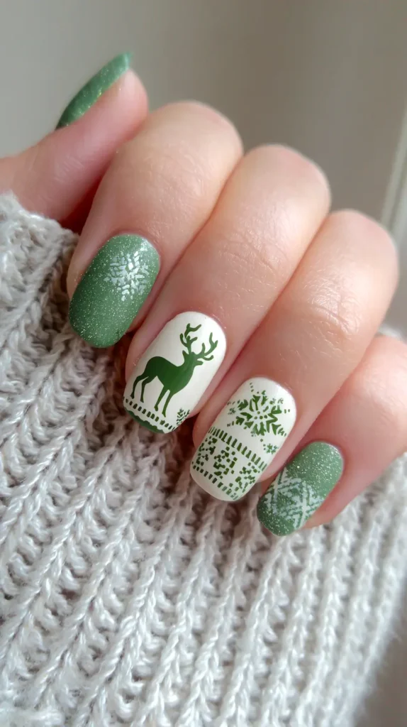 deer accent manicure, sage color