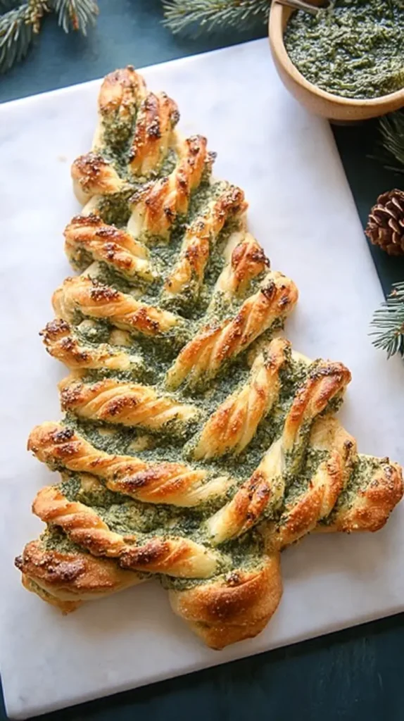 pesto bread, Christmas tree, party food
