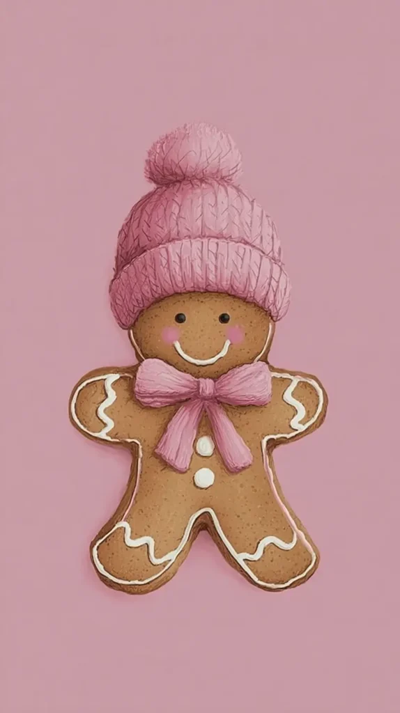 gingerbread cookie with pink knit hat and bow