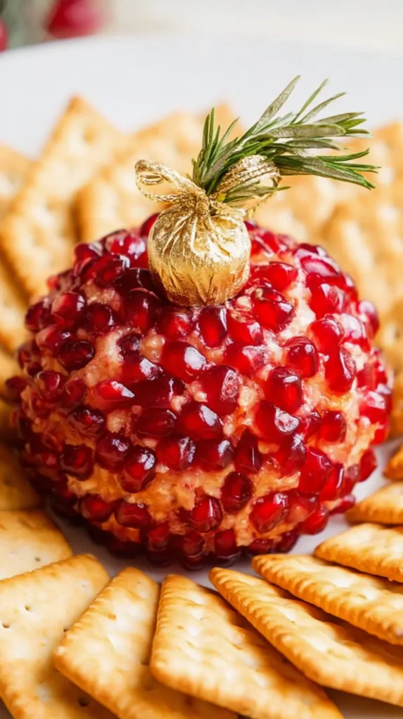 Christmas party food, dip, crackers, cheeseball, ornament