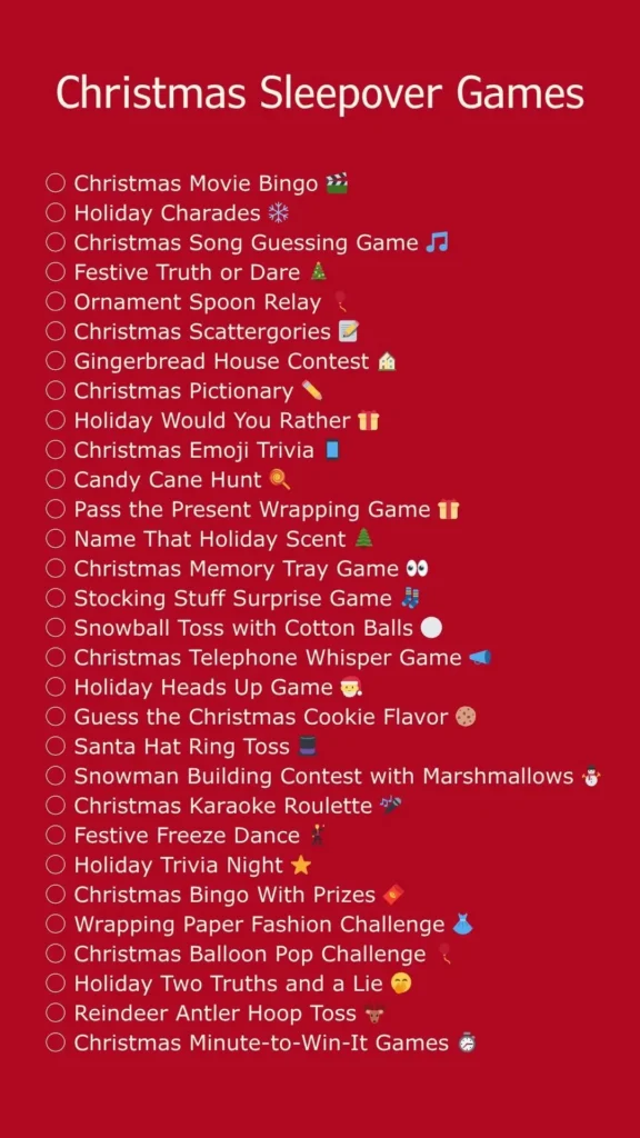 Christmas sleepover list of games