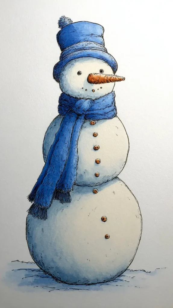 snowman with blue scarf and hat