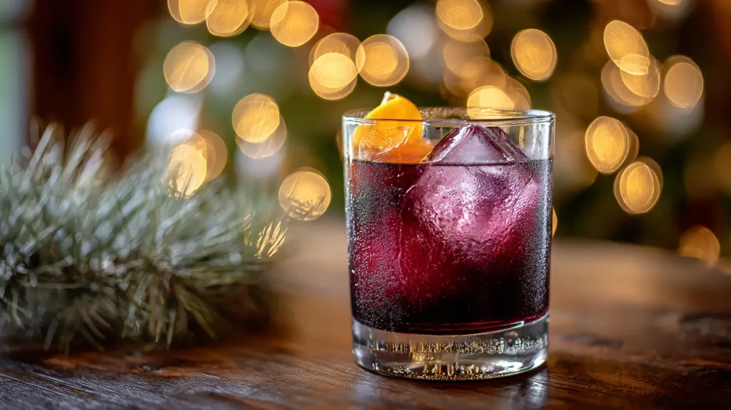 sugar plum old fashioned cocktail drink