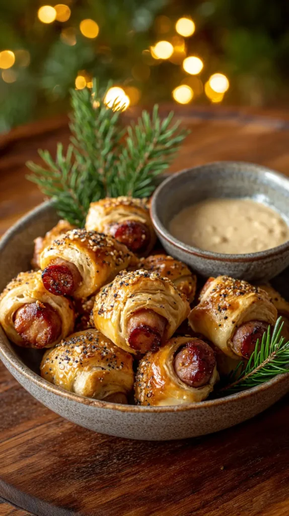 Everything Pigs In A Blanket With Dijon Dip, Christmas finger food