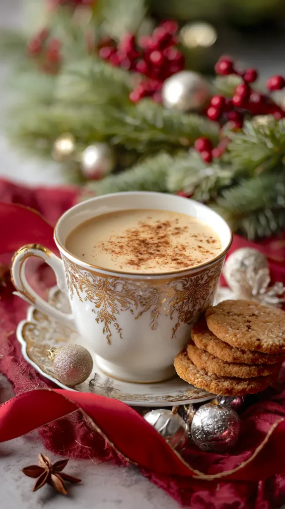 tea cup with cookies, holiday background
