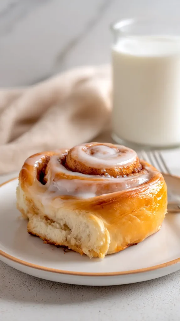 cinnamon roll with a glass of milk