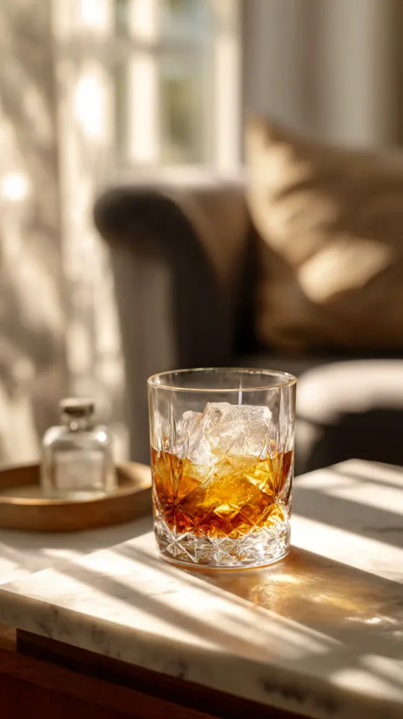 old fashioned recipes cocktail, on a side table