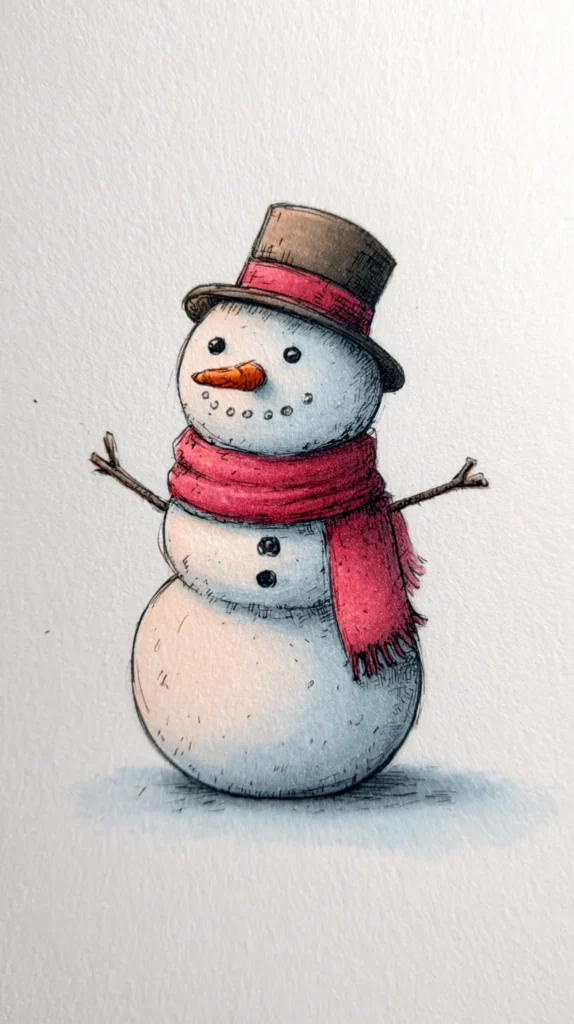snowman drawing with scarf and hat