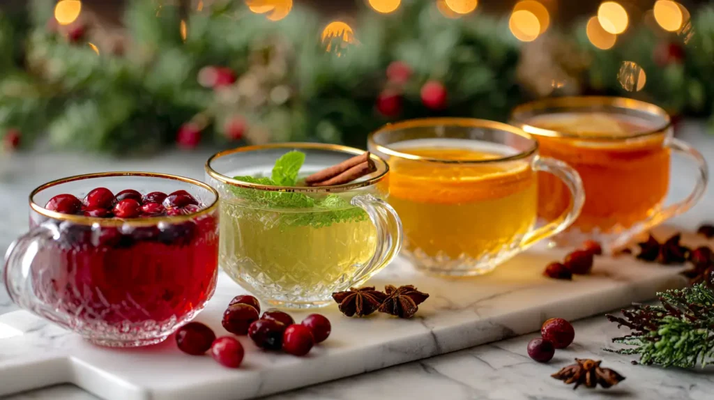 tea sampler with four glass mugs of tea