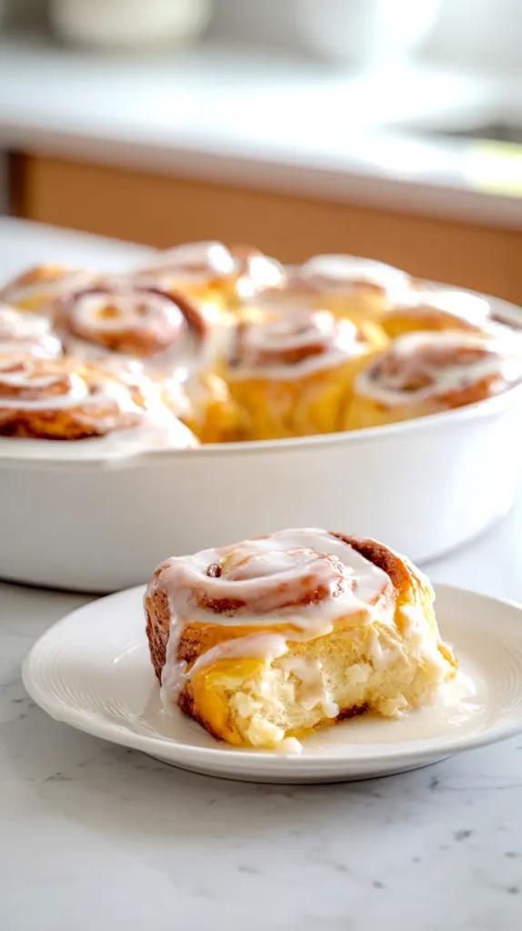 cinnamon rolls in a pan and on a plate