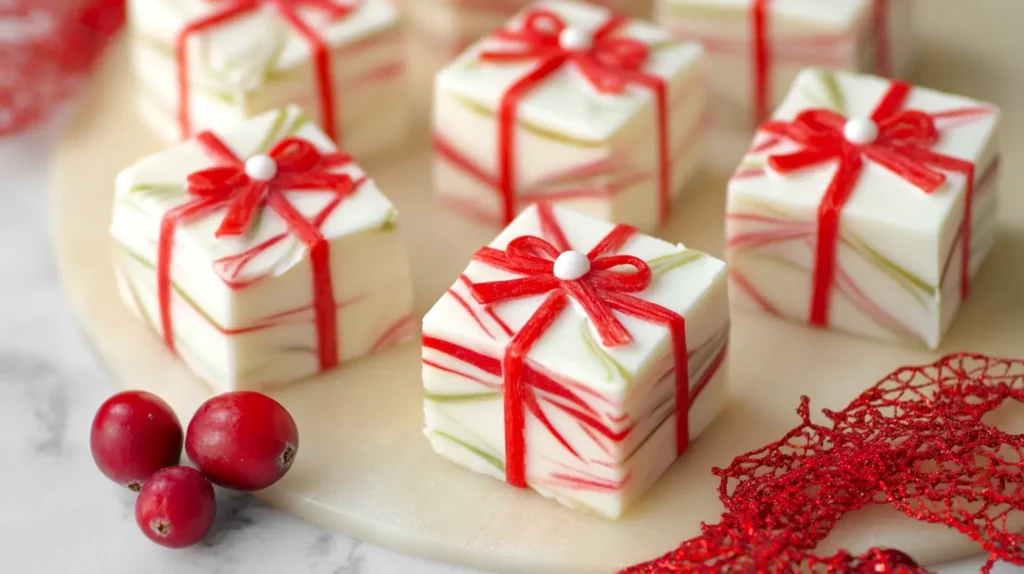 Christmas red and green swirled white chocolate fudge