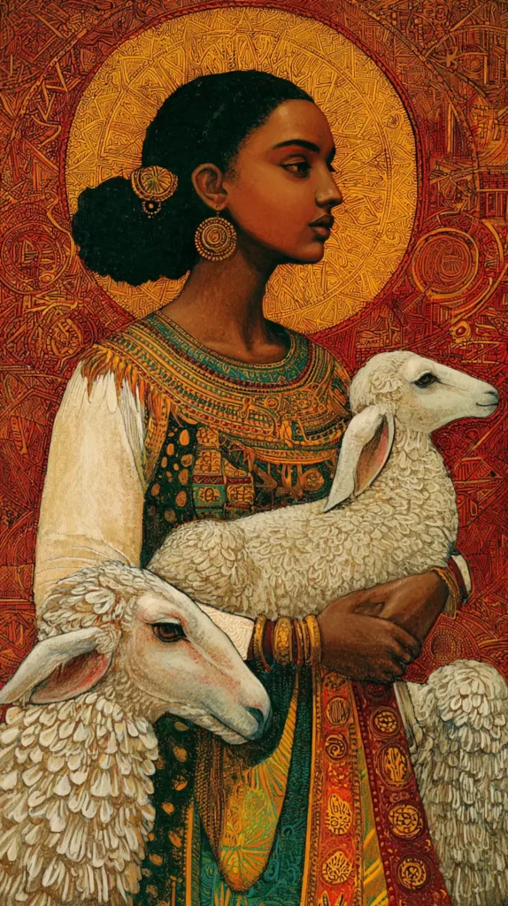 woman holding lambs