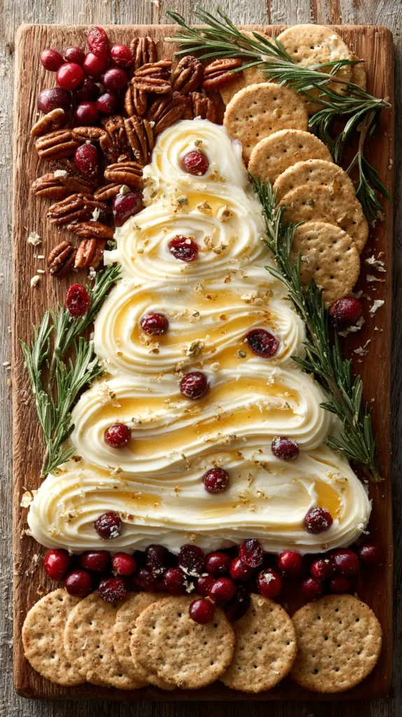butter board charcuterie, shaped like a Christmas tree