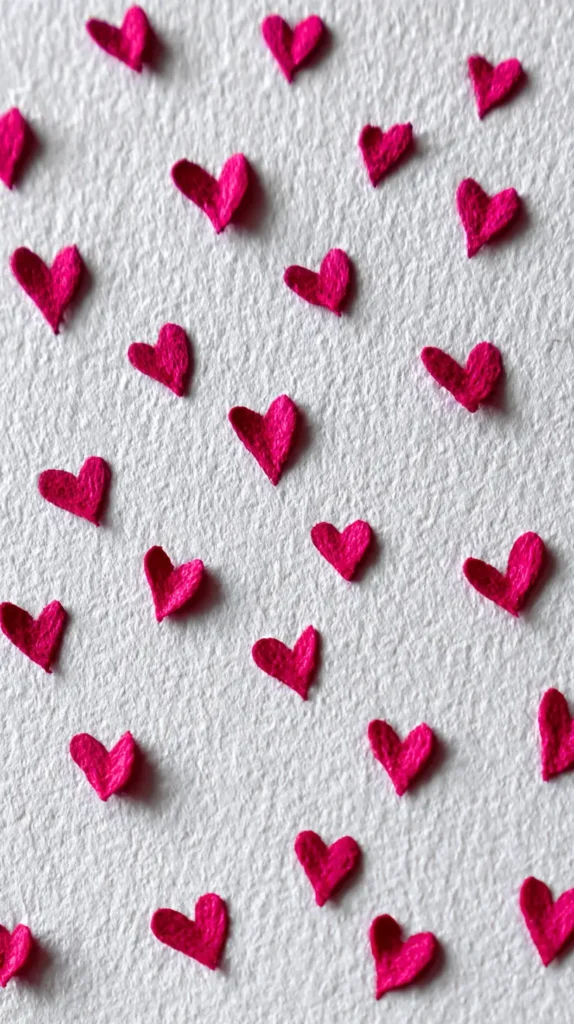 white textured background with red dimensional hearts