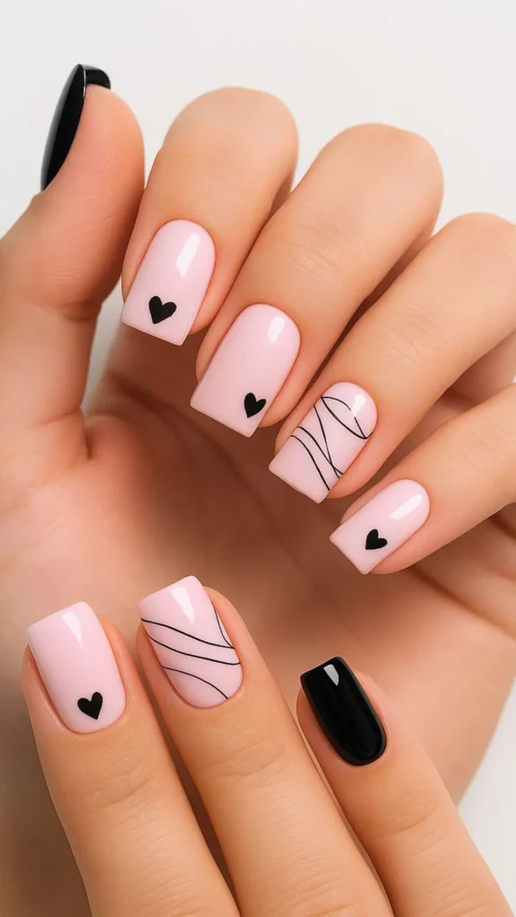 pink and black manicure