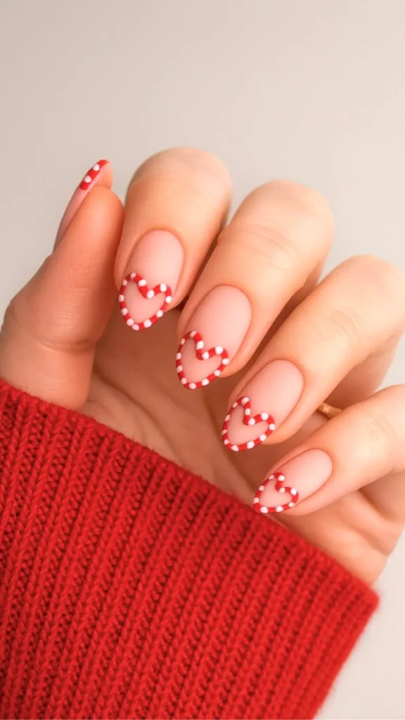 candy cane heart nails